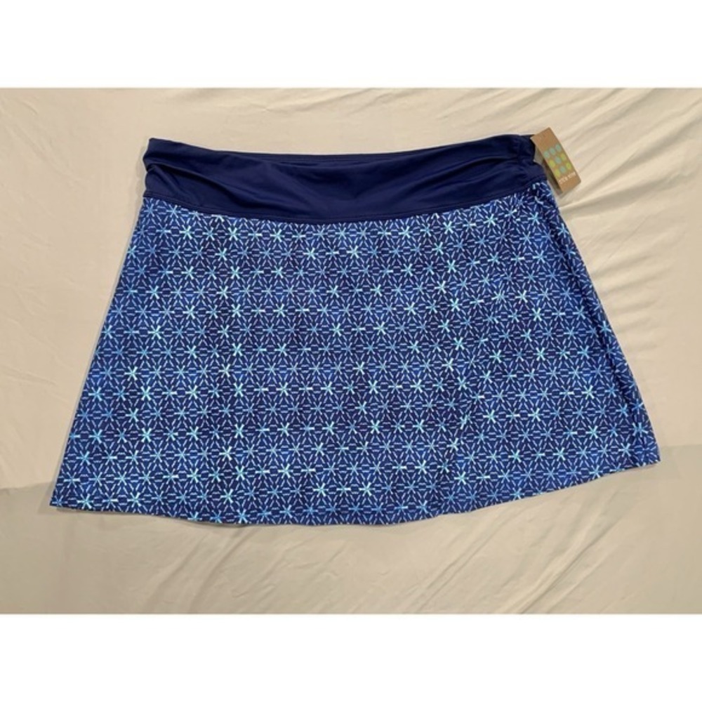 Title‎ Nine Large navy pattern faux wrap pull on swim skirt pickleball NEW